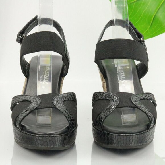 Aquatalia Womens Neve Sandal Size 9 Black Leather Snakeskin Wedge Heel Platform - Picture 3 of 11